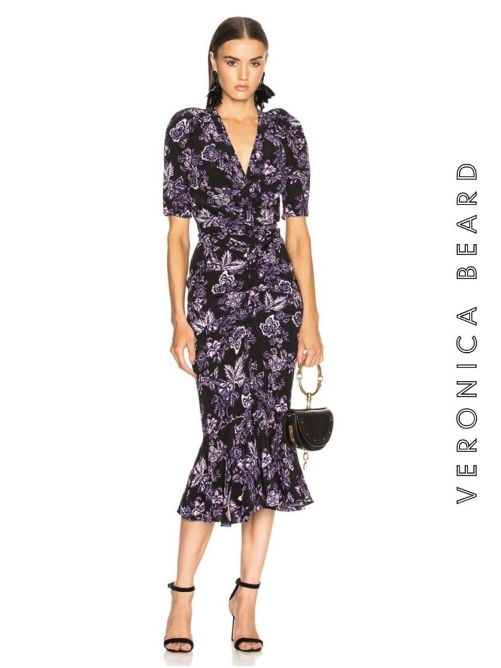Veronica Beard Kent Silk Midi Dress Black Isla Floral Size 6 Ruffle